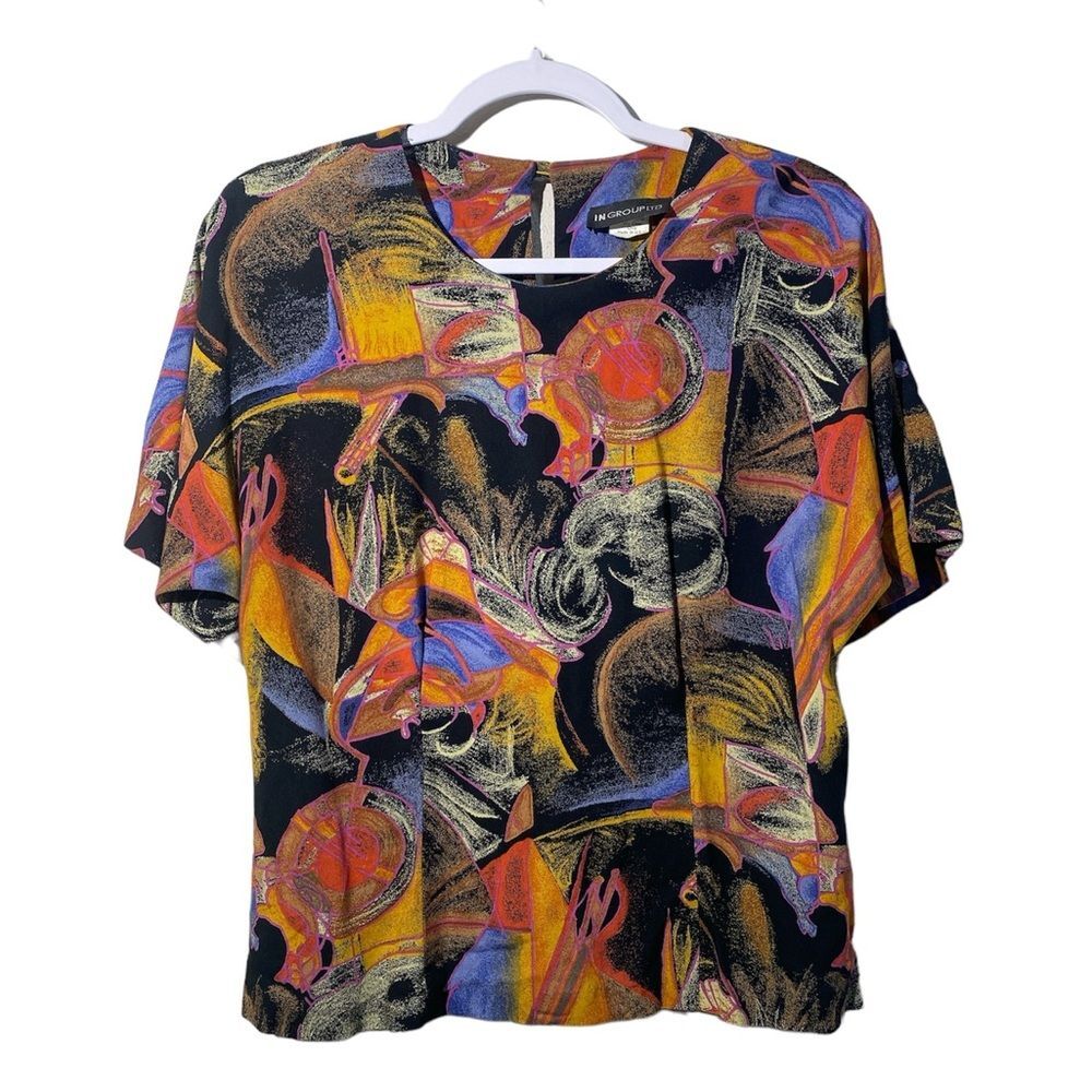 Vintage 80's Retro INGROUPLTD Colorful Art To Wear Blouse Women's Size 8